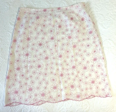 Falda de mujer blanca de lino bordada flores rosas talla 12 hippie preppy años 70 Foto 1 de 4