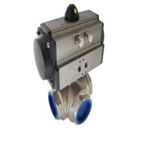 2" NPT 3-Wege Pneumatisch Betätigter Kugelhahn Doppeltwirkend Vollanschluss Kugel 1000 PSI - Bild 1 von 8