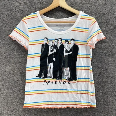 Camiseta Friends Mujer S Pequeña Blanca Rayas Manga Corta Cuello Redondo Algodón Foto 1 de 4