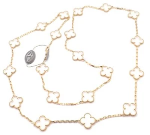 Van Cleef & Arpels 18k Yellow Gold 20 Motif Alhambra Rock Crystal Necklace Cert - Picture 1 of 13