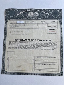 1976 Ford Pickup Truck Certificate Historical Document Virginia - Picture 1 of 4