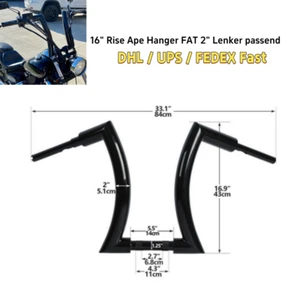 16" Rise Ape Hanger FAT 2" Lenker passend für Harley Road King Dyna Sportster .. - Bild 1 von 13