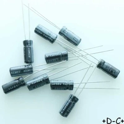 Condensateur 1µF 50V 5x11mm pas2 105° ESH ESH105M050AC3AA Kemet (lot de 10)
