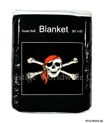 Jolly Roger Skull and Bones w/ Red Bandana Fleece Blanket NEW Pirate Flag Throw - Image 1 of 3