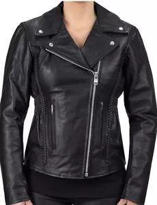 VESTE MOTO CROISIÈRE FEMME VIKING CYCLE CUIR NOIR VC8000-M MOYEN - Photo 1/9