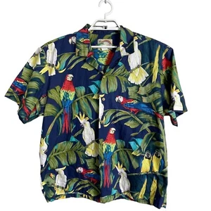 Paradise Found Vintage Hawaiian Parrots Palms Colorful Cotton Button Up Shirt XL - Picture 1 of 6