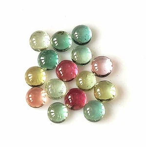 Multi Color Tourmaline Cabochon 3.5 mm Round Cut Natural Gemstone 15 Pieces Lot - Picture 1 of 4