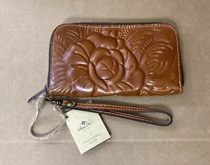 Patricia Nash Brown Leather Tooled Floral Wristlet Biscay Wallet - Picture 1 of 13