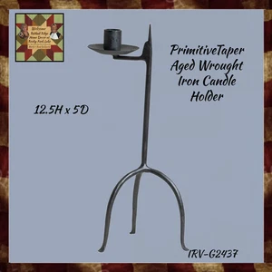 Primitive Single Taper Aged Wrought Iron Candle Holder - Picture 1 of 2