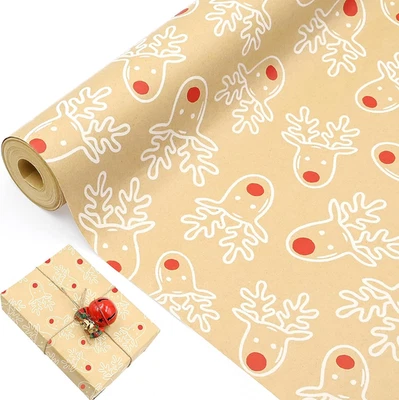 43Cm *12M Christmas Wrapping Paper Roll，Dxtxtj Recyclable Kraft Wrapping