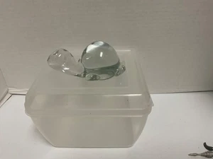 Vintage Klar Kunst Glas Kristall Schildkröte Briefbeschwerer - Bild 1 von 7