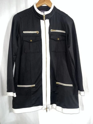 Chaqueta para mujer Roaman talla grande a rayas laterales felpa francesa negra blanca talla 12 S Foto 1 de 4