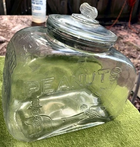 1920s 30s PLANTERS PEANUTS Glass General Store Counter Jar Peanut on Lid - Picture 1 of 19