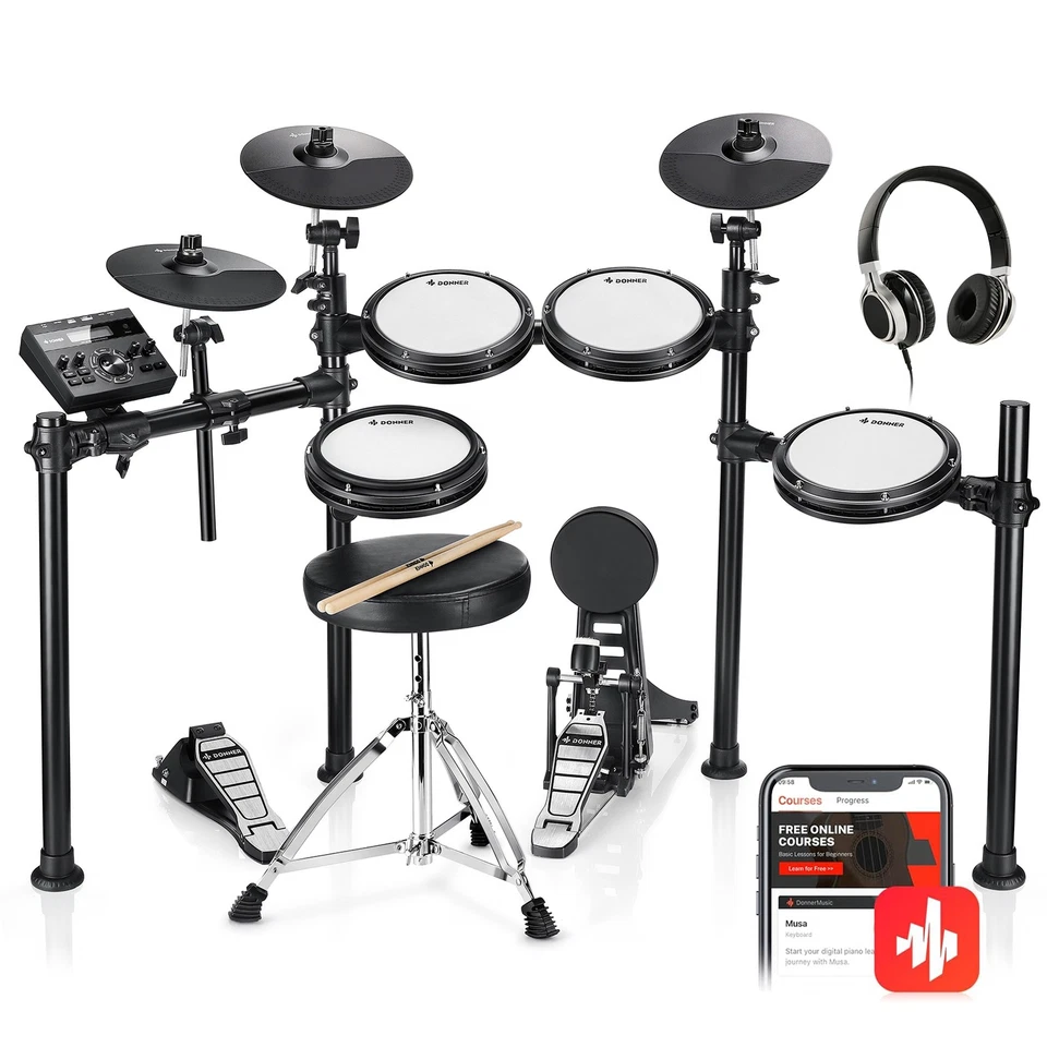 Donner DED-200 Electric Drum Set 3 Cymbal Quiet Mesh Pad 450 Sounds For Advanced - image 1 of 4
