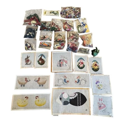 Early Melissa Shirley Hand-Painted Needlepoint Canvas Bundle  Kerenik Thread Lot - Image 1 of 4