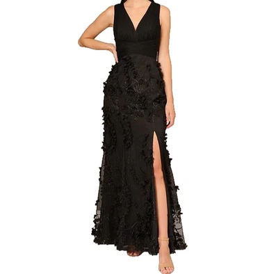  Mermaid Gown Black  Floral Appliqué Women’s Size 10 NWT orig. $440 Aidan Mattox - Image 1 of 4