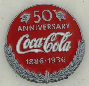 Vintage 1998 Reissue 50th Anniversary Coca Cola Enamel on Pewter Like Metal Pin - Picture 1 of 4