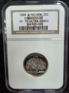 1999-S Silver Proof Connecticut State Quarter 25c - NGC PF70 UCAM #344183-005 - Picture 1 of 4