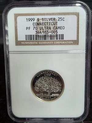 1999-S Silver Proof Connecticut State Quarter 25c - NGC PF70 UCAM #344183-005 - Image 1 of 4