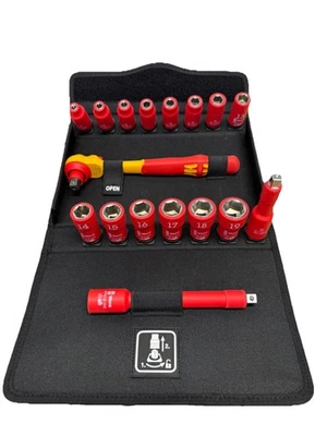 Wera 8100 SB VDE Insulated Socket Wrench Set 3/8" Drive 17 Pieces 05004970001 - Image 1 of 4