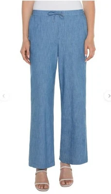 Pantalón Liverpool Relajado Pierna Ancha Tirar Alto Azul Claro Cambray Talla Grande Foto 1 de 4