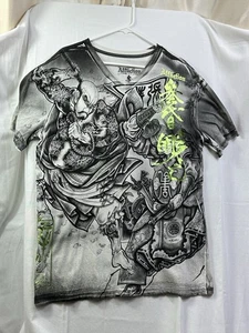 Affliction T shirt men sz XL Heroes Demons by Horiyoshi III smoke Metalic Green - Picture 1 of 12
