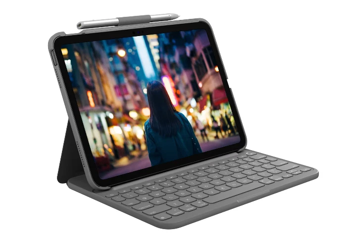 LOGITECH SLIM FOLIO 10.9 APPLE IPAD 10TH GEN CARRYING CASE OXFORD GRAY 920011368 - Image 1 of 4