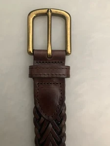 LL Bean Braided Leather Belt Men’s 38 Brown Brass Buckle UK 280574 - Picture 1 of 8