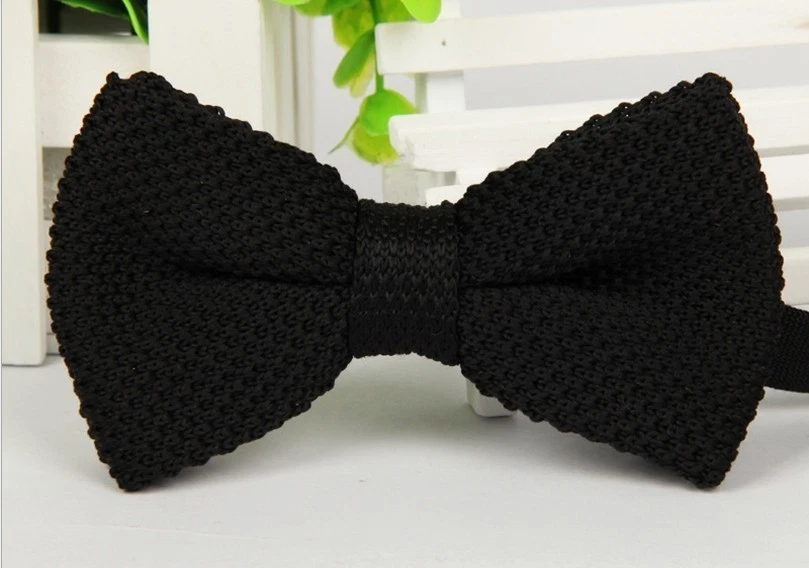 Pajarita tejida preatada tejida de doble capa negra para hombre ZZBW012 Foto 1 de 1