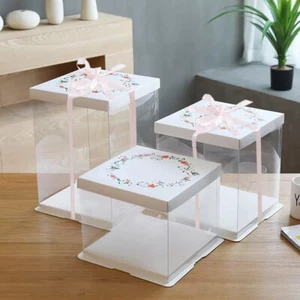 6/8/10INCH Clear Square Cake Gift Box with Ribbon for Birthday Party Celebration - Picture 1 of 11