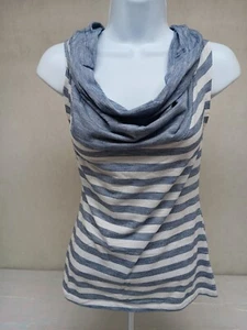 CONVERSE ONE STAR WOMENS SMALL BLUE WHITE STRIPED COWL NECK SLEEVELESS BLOUSE - Picture 1 of 11