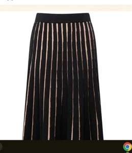 Pure Collection knit SKIRT 30% cashmere 70% wool black + sesame stripe LR bnwt - Picture 1 of 2