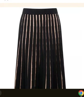 Pure Collection knit SKIRT 30% cashmere 70% wool black + sesame stripe LR bnwt - Image 1 of 2