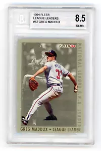 1994 Fleer League Leaders Atlanta Braves Baseball Card Greg Maddux, Beckett 8.5 - Picture 1 of 2