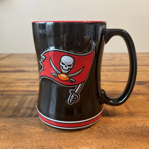 NFL Tampa Bay Buccaneers 14oz Coffee Mug Cup Relief Logo Black & Red 2019 New Cover