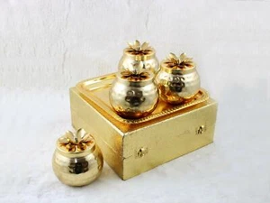 Gold Plated Flower Design Dry Fruit Bowl with Tray for Gift Dry Fruit Serving - Picture 1 of 4