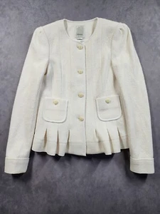 Anthropologie Elevenses Jacket Women's 4 Ivory Francie Wool Blend Peplum Coat - Picture 1 of 16