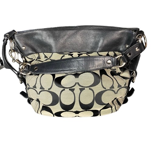 Borsa a tracolla Coach Zoe Signature nera tela bordo pelle fibbia hobo