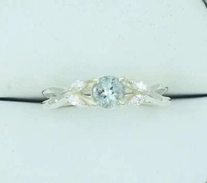 925 Sterling Silver Natural Aquamarine Gemstone Vintage Style Women Promise Ring - Picture 1 of 2
