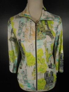 Beautiful Women's Small Onque Casual Green Paris Theme LS Zipper Warm-Up Jacket - Picture 1 of 5