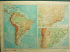 1955 LARGE RUSSIAN MAP ~ SOUTH AMERICA PHYSICAL PERU CHILE ~ MONTEVIDEO RIO PORT