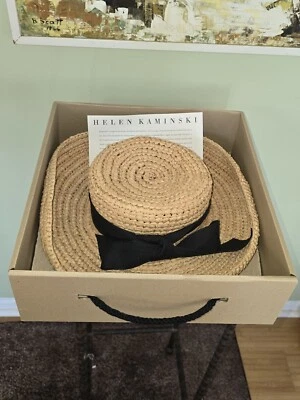 Helen Kaminski A timeless Handcrafted Rafia Brim Up/Down Hat w Box Summer Resort - Image 1 of 4