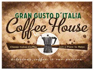 Retro Metal Magnet COFFEE HOUSE 8x6cm Vintage Design GRAN GUSTO D'ITALIA Italian - Imagen 1 de 4