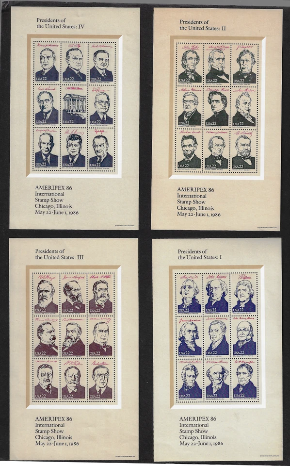 US Stamps 4 Minature Sheets of  9, Presidents, International Show, #2216-19 MNH - Image 1 of 2