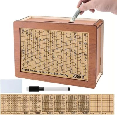 Wooden Money Bank With Counter Money Piggy Bank 10000 Saving Challenge Save Box