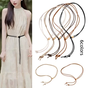 Damen Verstellbarer Langer Dünner Gürtel Weich Kunstleder Seil Bund Accessoire↕ - Bild 1 von 30