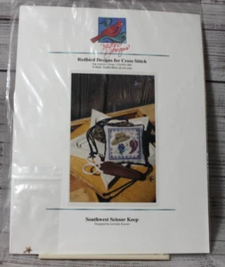SOUTHWEST SCISSOR KEEP cross stitch chart with charm & linen REDBIRD DESIGNS - Picture 1 of 3