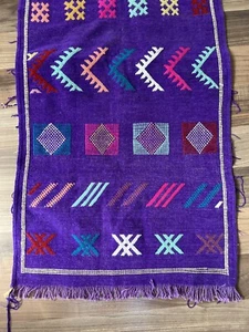 Moroccan Handmade Cactus Silk Sabra Geometric Purple Tapestry SM Rug 3.5x1.7 FT - Picture 1 of 11