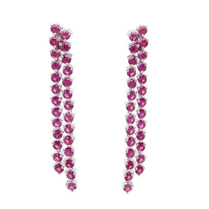 Ruby Dangle Earring real 14k White Gold Long Ruby Earrings Natural Ruby Earrings - Picture 1 of 11