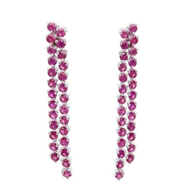 Ruby Dangle Earring real 14k White Gold Long Ruby Earrings Natural Ruby Earrings - Image 1 of 4